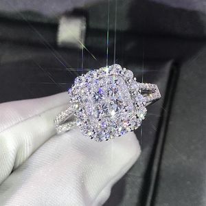 Luxury Sparkly Big Stone Zircon Silver Color Ring For Women Engagement Wedding Shiny Ring Party Jewelry Fashion Female 2019282s