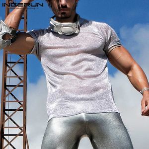 Männer T-Shirts INCERUN Tops Herren Amerika Stil T-Shirts Sexy Shining Mesh Perspektive Lässig Rundhals Kurzarm T-Shirt S5XL 7 230720