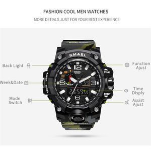 Smael Brand Men Dual Time Camuflage Military Digital Watch LED Zegarnia LED Wristood Waterproof 1545 Bmen zegarki sportowe