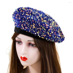 Berets Women Autumn Winter Beret for Party Lady Bling Wszechstronny wiosna Keep Warted Knited Hat Stage Cap Hurtowa