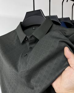 Herrpolos high end is siden andningsbar kort ärm t-shirt män lapels sommar trend pläd polo skjorta modern och avslappnad kläder