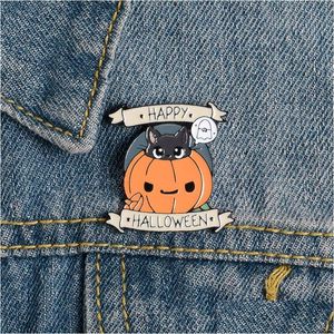 Pins Broschen Cartoon Happy Halloween Kürbis Emaille Pin Niedliche Katze Anstecknadeln und Abzeichen Kleidung Jacken Schmuck Geschenk für Freunde Dr. Dhv89