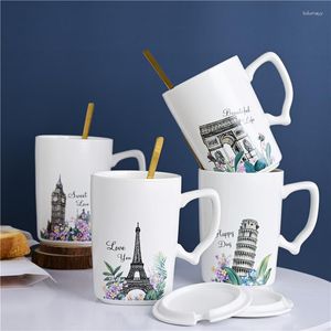 Cups Saucers European Style Classic Building Ceramic Mug Business Office Souvenir Gift Cup Breakfast Oatmeal Coffee Kitchen Accessories