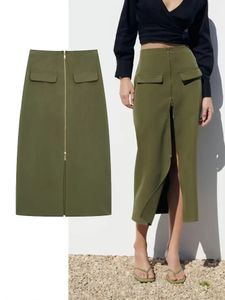 Skirts TRAF Long Women High Waist Fashion Midi Skirt Spring Button Woman Casual Streetwear Y2k 230720