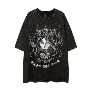 Męskie koszulki Zwyciężone gotyckie koty Vintage Grunge Y2K Anime T Shirts Men Retro T-shirty Harajuku Streetwear Hip Hop Letni bawełniane TEES 230720