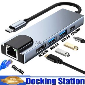 Acessórios de placas de expansão 5 em 1 Docking StationTYPE C Hub com USB 30USB204K30HzPD100WGigabit Network Cable InterfaceMultiport Adapter for Lapto J230721