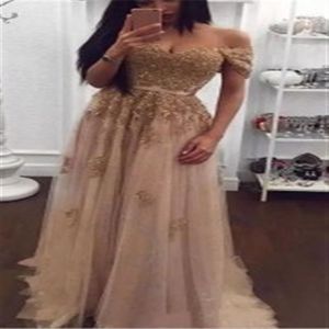 Champagne spets pärlstav 2017 arabiska kvällsklänningar älskling a-line tyll prom klänningar vintage billiga formella festklänningar263s