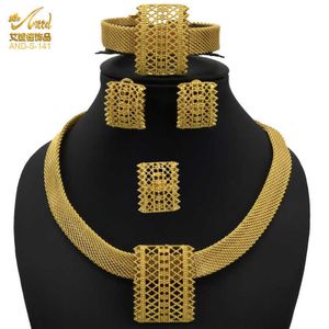 Smycken lyxkedja halsband afrikanska smycken set 24k dubai guldfärg indisk arabiska bröllopssamling set örhänge för kvinnor h10225z