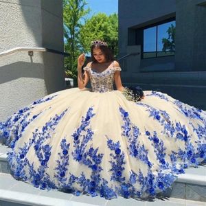 Abiti stile Quinceanera blu stile arabo Masquerade Puffy Ball Gown Prom Dress con applicazioni Sweet 16 vestidos de 15 anos277T