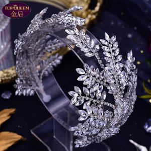 Lüks Elmas Yaprak Düğün Tiara Barok Kristal Gelin Taç Taç Düğün Takı Saç Aksesuarları Diamond B2385