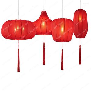 Lampada da parete Lampadario in stile cinese Ristorante El Lantern Tea House Corridoio Panno artigianale Appeso rosso orientale decorativo