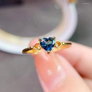 Cluster-Ringe, klassischer Herz-Edelstein-Silberring zur Verlobung, 5 mm, natürlicher Londoner Blautopas 925, Schmuck