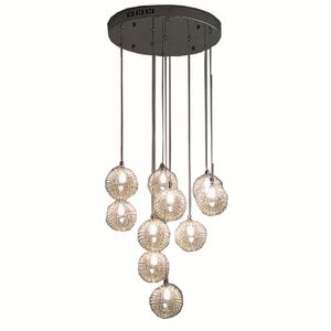 Vardagsrum takhänge ljus 10 huvuden glas aluminium tråd glas bollar matsal kök trapp pendell belysning fixturer