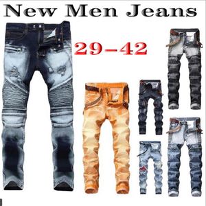 Mäns jeans 2021 Herr Designer Slim Skinny Moto Biker Casual Straight Holes Män förstörde denimbyxor Fler stilar No Belts2536