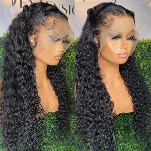 26インチ180％密度ジェットブラックカラー長いゆるい波ウィグメドルパーツGlueless Lace Front Wigs Remy Soft with Baby Hair for Women HEA297J