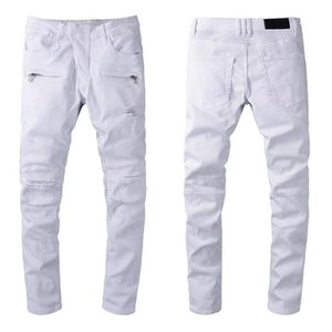 Designer Luxury Mens Jeans Brand Washed Design White Slim-leg Denim Pants Lightweight Stretch Skinny Motorcycle Biker Jean Trouser197e