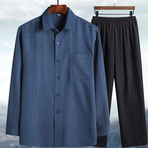 Herren-Trainingsanzüge für Frühling und Herbst, Leinen-Langarm-Shirt-Set für hochwertige Slim-Fit-Baumwolle, kurz, groß