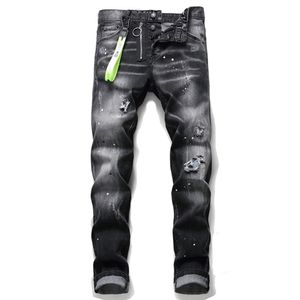 Berömda varumärke Europeiska DSQ Biker Jeans Men Slim Jeans Pants Mens Denim Trousers Zipper Black Hole Pencil Pants for Men 210723194Z