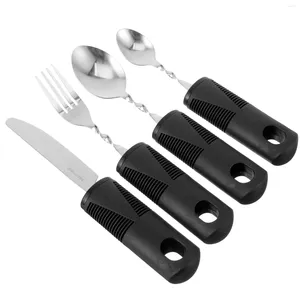 Geschirr-Sets, 4-teilig, Teelöffel, gewichtete Utensilien, behindertengerecht, für ältere Menschen, Erwachsene, Edelstahl, zum Servieren von Erwachsenen, Gummigriff