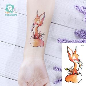 Rocooart animal à prova d'água tatuagem temporária adesivo flamingo gato raposa tatuagem arte corporal feminina novo taty falso tatuaje bonito pequeno tatto