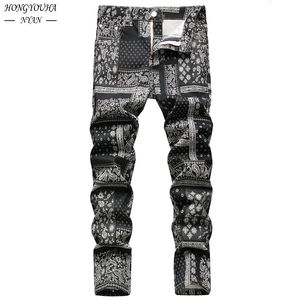 Erkekler Kot Sonbahar Baskılı Paisley Mens Moda Klasik Klasik Düzenli Fit Sıradan Streç Pantolon Erkek Gevşek Kot Hombre Pantolon 230720