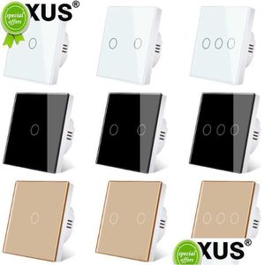 Outros Eletrodomésticos New Axus Eu Touch Switch Ac100-240V Led Backlight Panel Vidro de Cristal Temperado Luz de Parede Interruptores Sensoriais 1/2 Dhmke