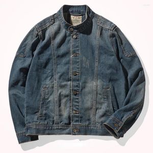 Giacche da uomo 2023 Giacca di jeans vintage Lavaggio europeo e americano Collo con bottoni personalizzati Collo alla coreana Cappotto patchwork casual