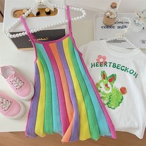 Flickor barn barnkläder cami klänning sommaren 2023 ny regnbågskjol t-shirt + klänning två bitar set