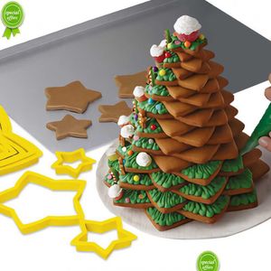 Backformen Neue 6 Teile / satz Weihnachtsbaum Ausstecher Form Weihnachten Kunststoff DIY 3D Jahr Kekse Lebkuchen Mod Maker Stempel Werkzeug 202 DHFRJ