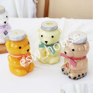 Water Bottles 500Ml Bear Shaped Plastic Bottle Disposable Juice Beverage Milk Tea For Kids Drop Delivery Home Garden Kitchen Dining Dhpka