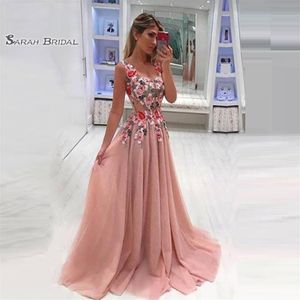 Apliques com decote em V Sweep Vestidos de baile rosa Vestidos de festa Roupas de noite Em estoque Vestido para ocasiões sofisticadas207r