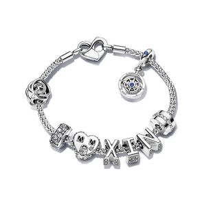 Pulseira de pingente de coração de designer para mulheres DIY Fit Pandora pulseira Letra Conta de amor Pingente de Casa Moda Festa de Noivado Brincos de Presente Conjunto de Pulseira com Caixa