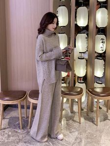 Women's Two Piece Pants Autumn/Winter Knitted 2-Piece Set Oversized Woman Clothes Outfits Fashion Loose Polo Sweater2 Sets Womens