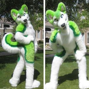 2018 Factory Direct Green Husky Fursuit Mascot Costume Plush Adult Size Halloween Xmas Party Costumes2314