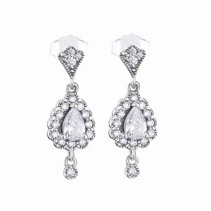 2018 Winter New Collection 925 Sterling Silver Tear Drop Dangle Earrings with Clear CZ Fits European Pandora Style Jewelry Fashion207i