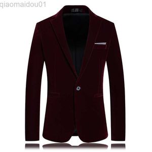 メンズスーツブレザーメンズコーデュロイブレザースーツジャケット男性スマートカジュアルドレススーツ高品質の男性スリムシングルブレストスーツジャケットコート5XL L230721
