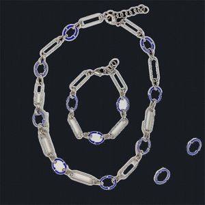 925 Silverhuvudbonad set ellipse ihåliga halsband Bluce Letter Combination Charm för Lady Staunkess Steal Twist Chain Design Armband med låda