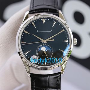 Luxury Classic Moonphase Mens Watch 316L Stainless Steel Swiss 2824 Automatic Mechanical Sapphire Crystal Wristwatch Real Leather 269u