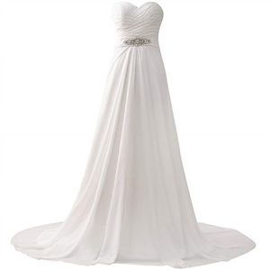 Romantico A-Line White Beach Abiti da sposa per cristalli Abito da sposa in chiffon con perline Aperto indietro Sconto Abiti da sposa vestido337H