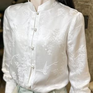 Женские блузки винтажные китайские шелковые женские рубашки лето 2023 г.