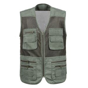 Gilet da uomo Maglia di grandi dimensioni Gilet ad asciugatura rapida Uomo con molte tasche Gilet da pesca multitasche traspirante da uomo Giacca senza maniche da lavoro 230721