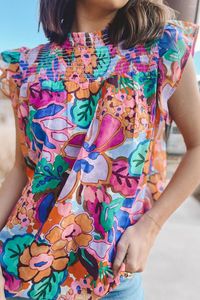 Женские блузки многоцветные цветочные печатные рукава с загрязненными блузками.