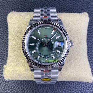 Noob V2 Sky Watch 9001 Mekanik Hareket 42mm 904L 2min18K Altın Malzeme Süper Buz Mavisi Aydınlık Ay Faz Tarih Dairesel Takvim Çift Time Dilimi