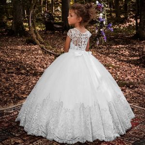 Lovey Holy Lace Princess Flower Girl Dresses Ball Gown First Communion Dresses For Girls Sleeveless Tulle Toddler Pageant Dresses282Y