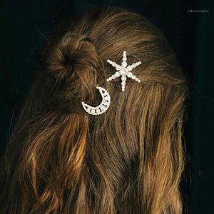 Hårklämmor Barrettes 2021 Luxury Full Rhinestone Star Moon Shape Bridal Accessories Women's Fantasy Crystal Pins Jewelry1318J