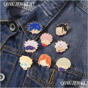 Pins Broschen Jujutsu Kaisen Chibi Emaille Pin Cartoon Abzeichen Metall Revers Kleidung Rucksack Hut Schmuck Kinder Fans Freunde Geschenk Accesso Dh7Vr