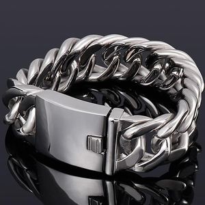 Link Chain 20 22MM Stainless Steel Curb Cuban Link Bracelet Men Cool Masculine Wristband Man Homme Armband Classic Male Jewelry G311w