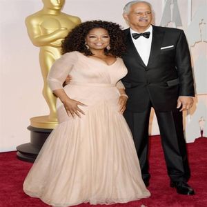 Elegancka Oprah Winfrey Oscar Celebrity Red Carpet Sukienki Szampan Syrenka plus wielkości długi rękaw