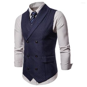 Men's Vests Fashion Versatile Men Suit Vest Dot Double Breasted Waistcoat Ties Set Formal Casual Wedding Accessories Wholesale