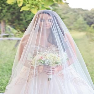 Gorgeous Wedding Veils Tulle Chapel Length White Ivory Simple Bridal Veils Blusher Cover Face Two Layers High Quality220E